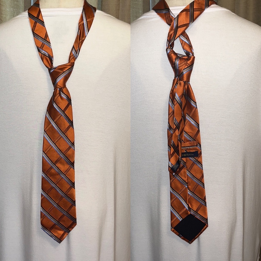 Club Room Mens Silk Tie Orange, Blue Plaid